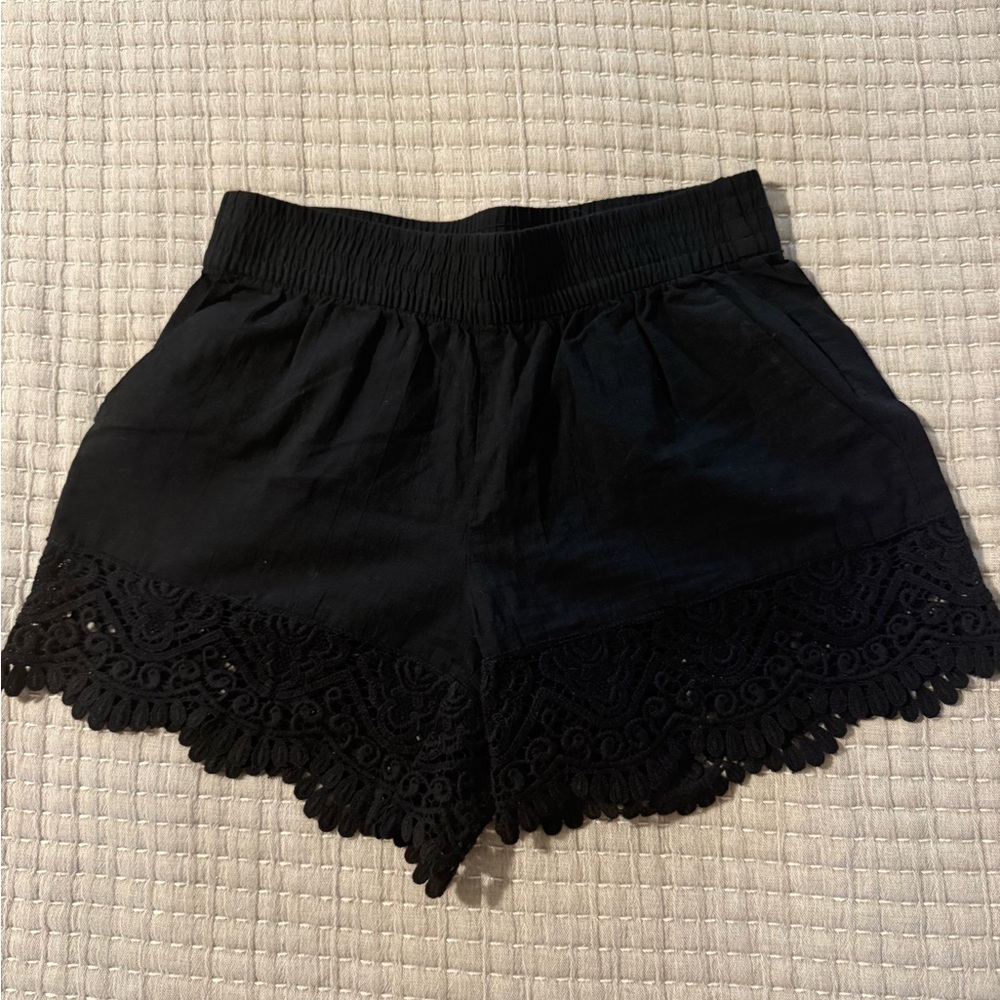 H&M Black High Waist Lace Trim Shorts